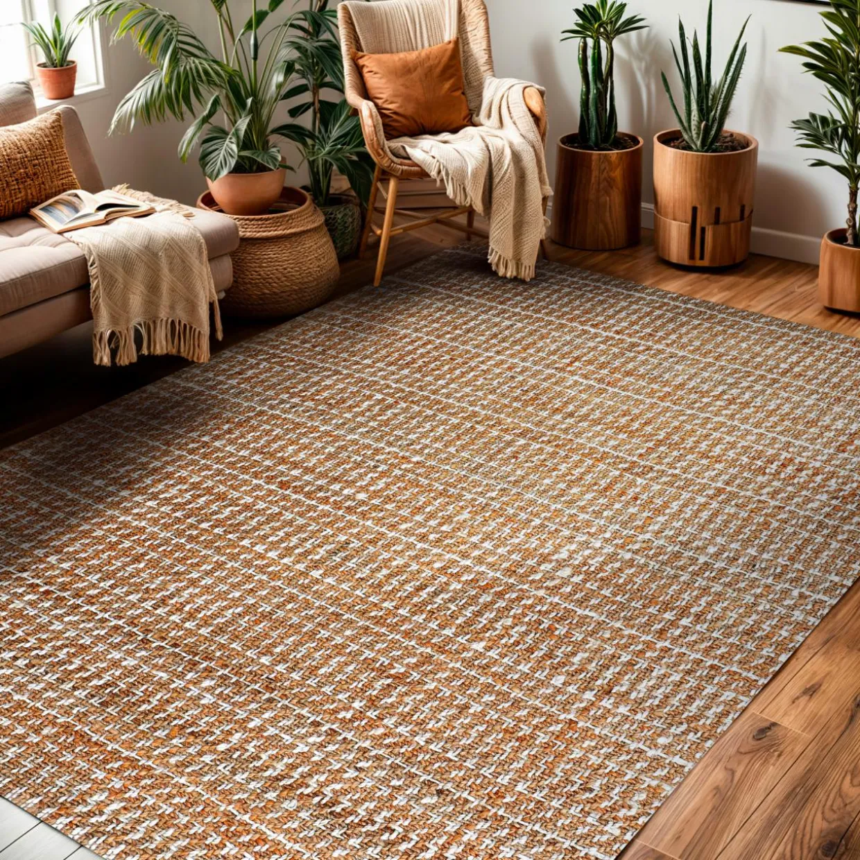 Tapis de salon rectangulaire jute tissée main (140 x 200 cm) Weston Marron