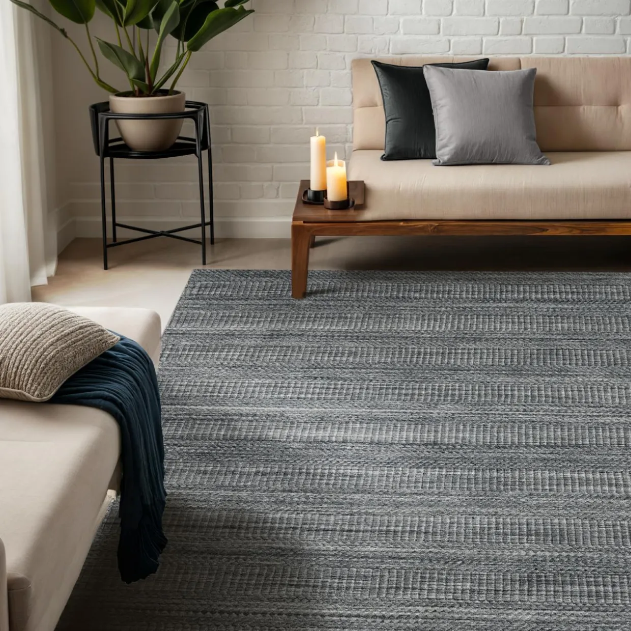 Tapis de salon rectangulaire matière recyclée (160 x 230 cm) Aiko Gris
