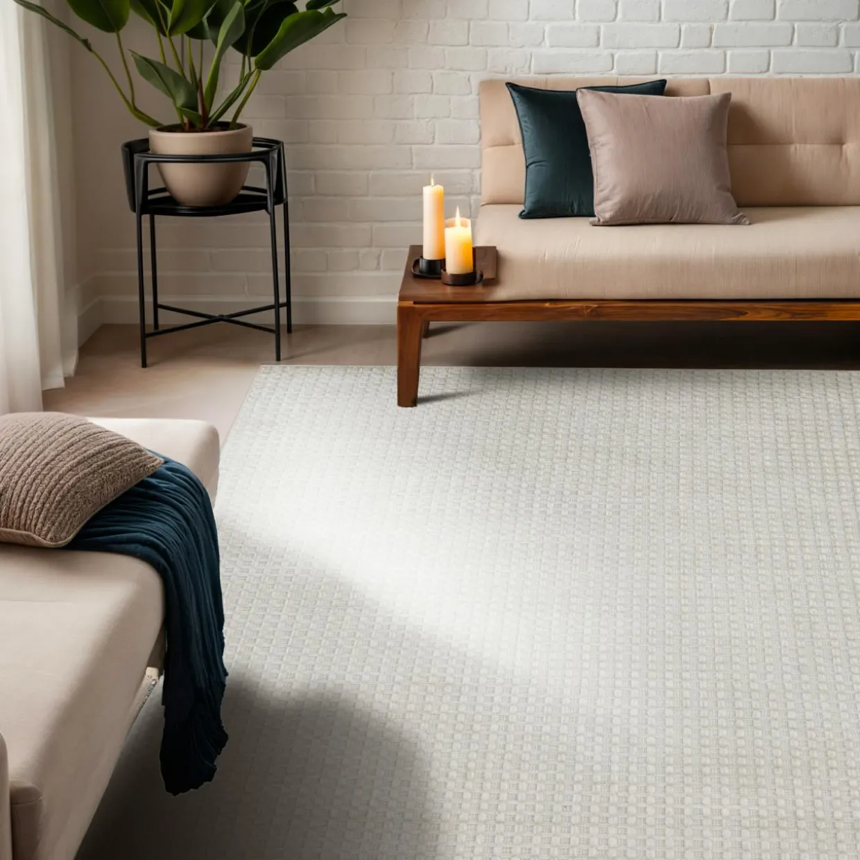 Tapis de salon rectangulaire tissé (140 x 200 cm) Ravi Beige pampa