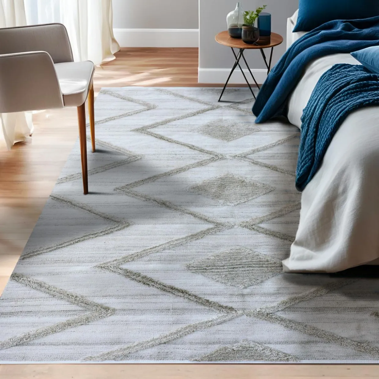Tapis de salon rectangulaire matière recyclée tuftée (140 x 200 cm) Kaito Ivoire