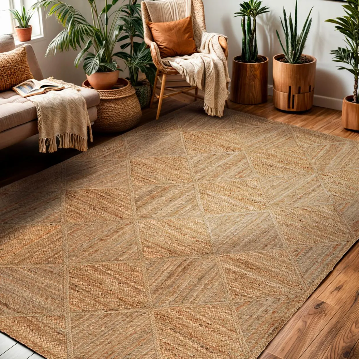 Tapis de salon rectangulaire jute tissée main (160 x 230 cm) Anaya Marron