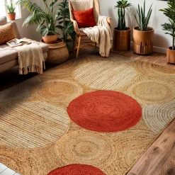 Tapis de salon rectangulaire jute tissée main (140 x 200 cm) Tara Terracotta