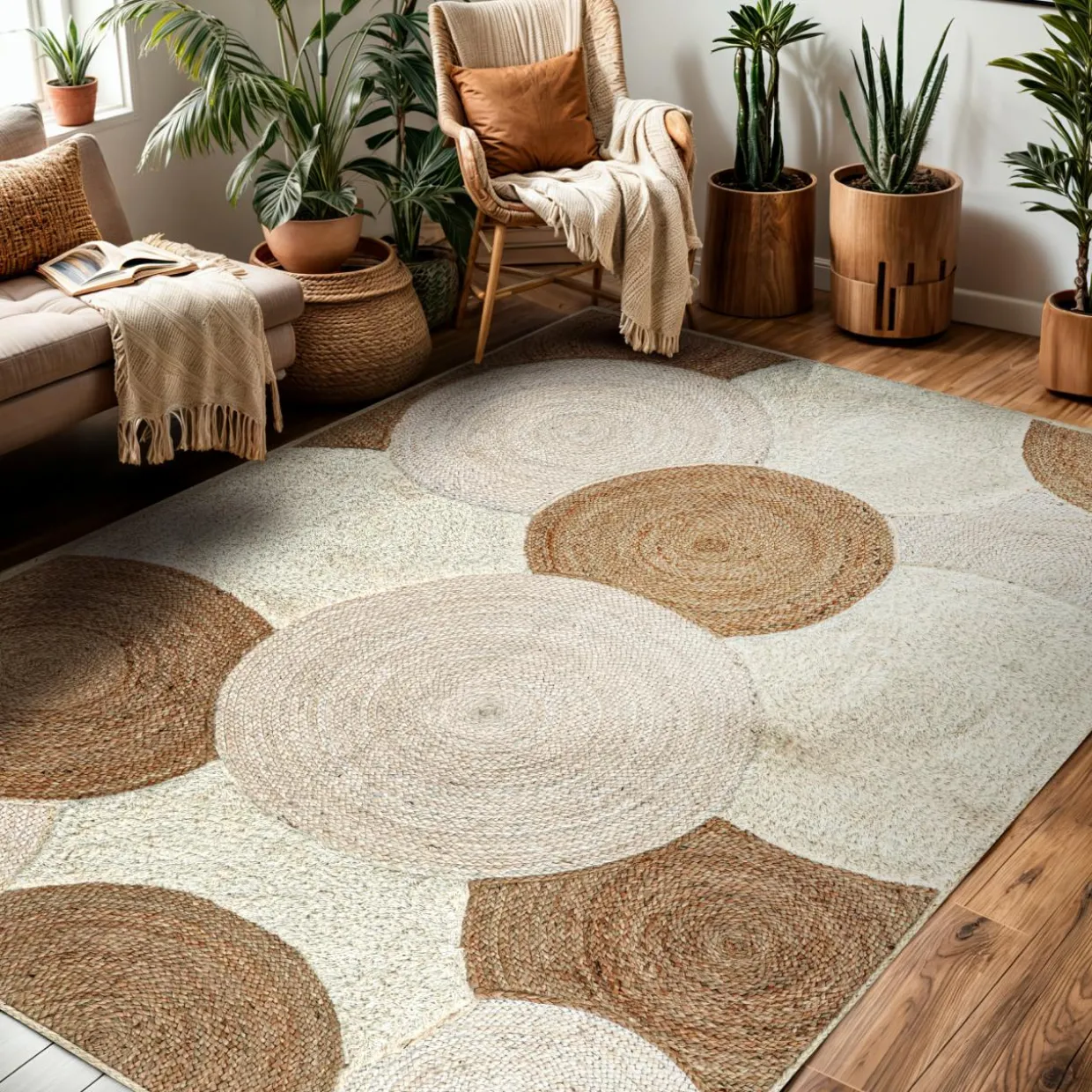 Tapis de salon rectangulaire jute tressée main (140 x 200 cm) Reina Beige