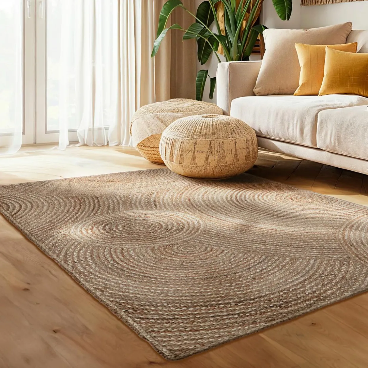 Tapis de salon rectangulaire jute tressée main (140 x 200 cm) Neha Beige