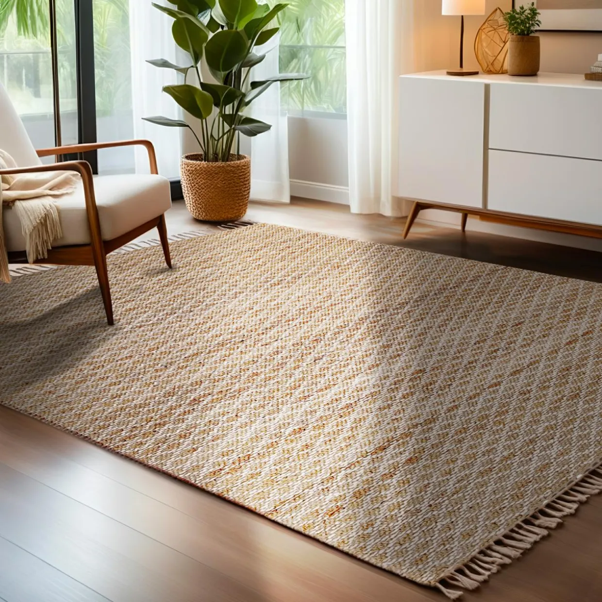 Tapis de salon rectangulaire jute tissée main (140 x 200 cm) Yuki Marron
