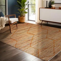 Tapis de salon rectangulaire jute et coton tissé main (160 x 230 cm) Jaya Marron