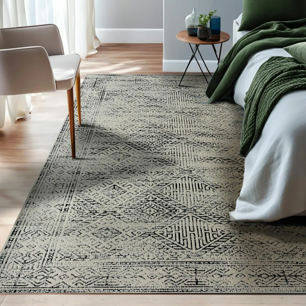 Tapis de salon rectangulaire jacquard (140 x 200 cm) Zahra Noir