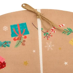 Tapis de sapin en jute (D90 cm) Lutin et Père Noël Multicolore