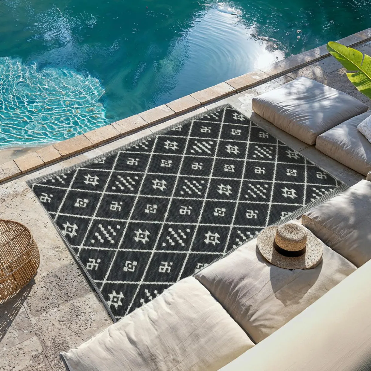 Tapis d'extérieur rectangulaire (180 x 120 cm) Inca Noir