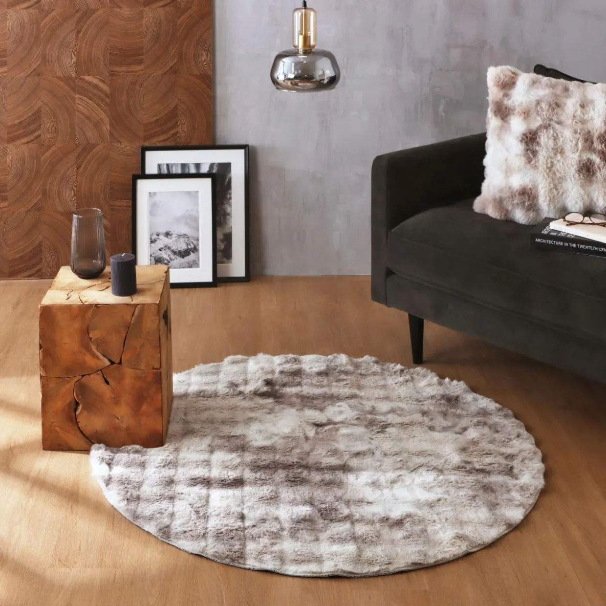 Tapis fausse fourrure (120 cm) Toronto Taupe