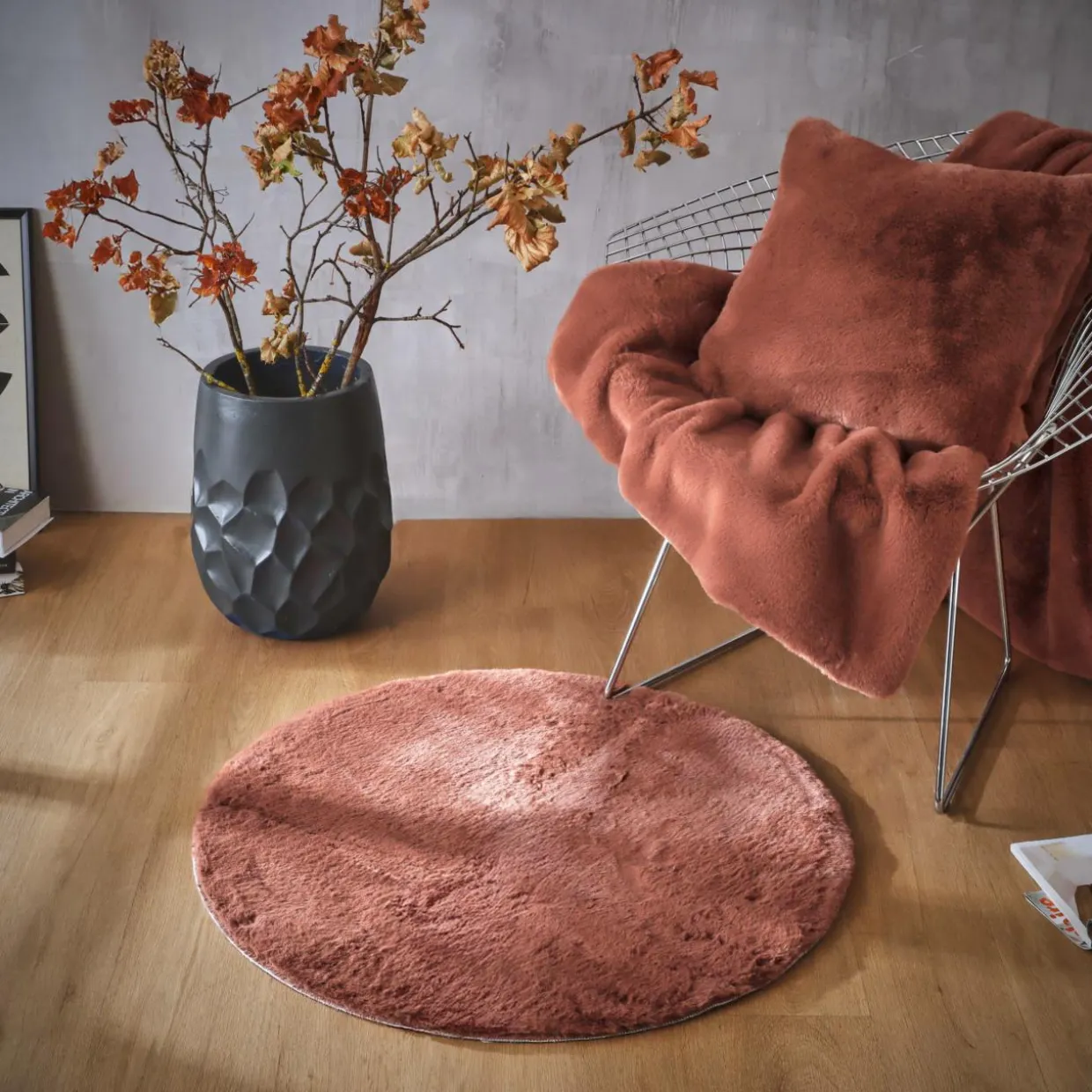 Tapis rond fausse fourrure (80 cm) Finn Terracotta