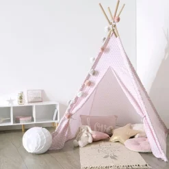 Tipi enfant bois et tissu (H160 cm) Dameo Rose