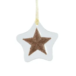 Étoile de Noël en verre (D7 cm) Morillon Blanc et or pailleté