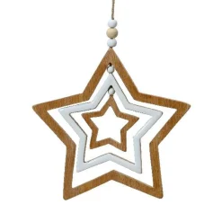 Étoile de Noël à suspendre (H13 cm) Bois et perles Nature