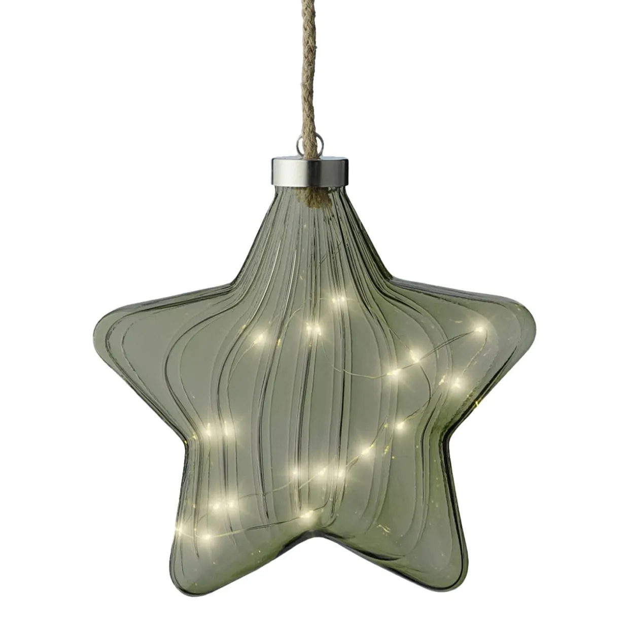 Étoile lumineuse en verre à piles 15 LED (D20 cm) Vintage Thé vert et blanc chaud