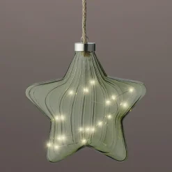 Étoile lumineuse en verre à piles 15 LED (D20 cm) Vintage Thé vert et blanc chaud