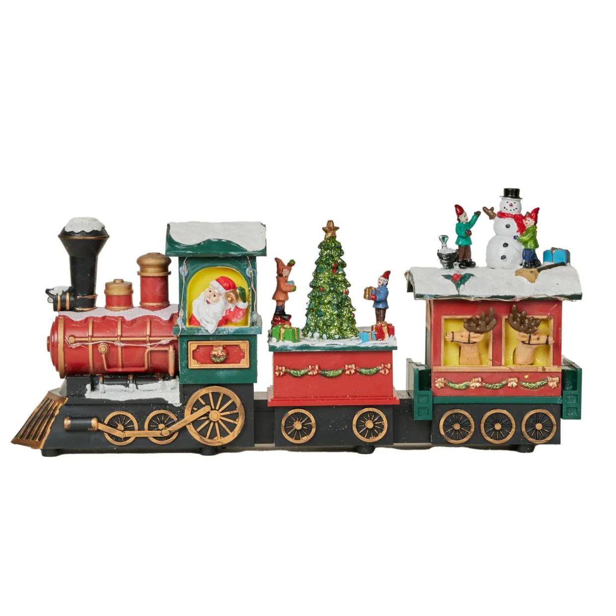 Train de Noël animé et musical (H38 cm) Père Noël et ses lutins Multicolore