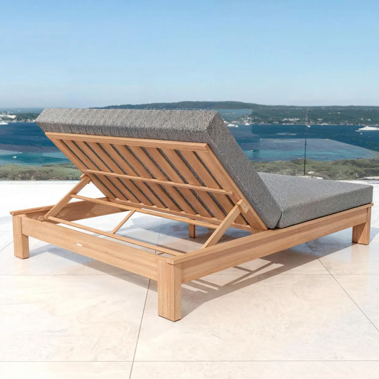 Transat double en bois d'acacia Bornéo Gris anthracite
