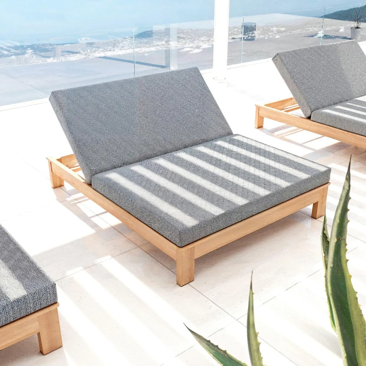 Transat double en bois d'acacia Bornéo Gris anthracite