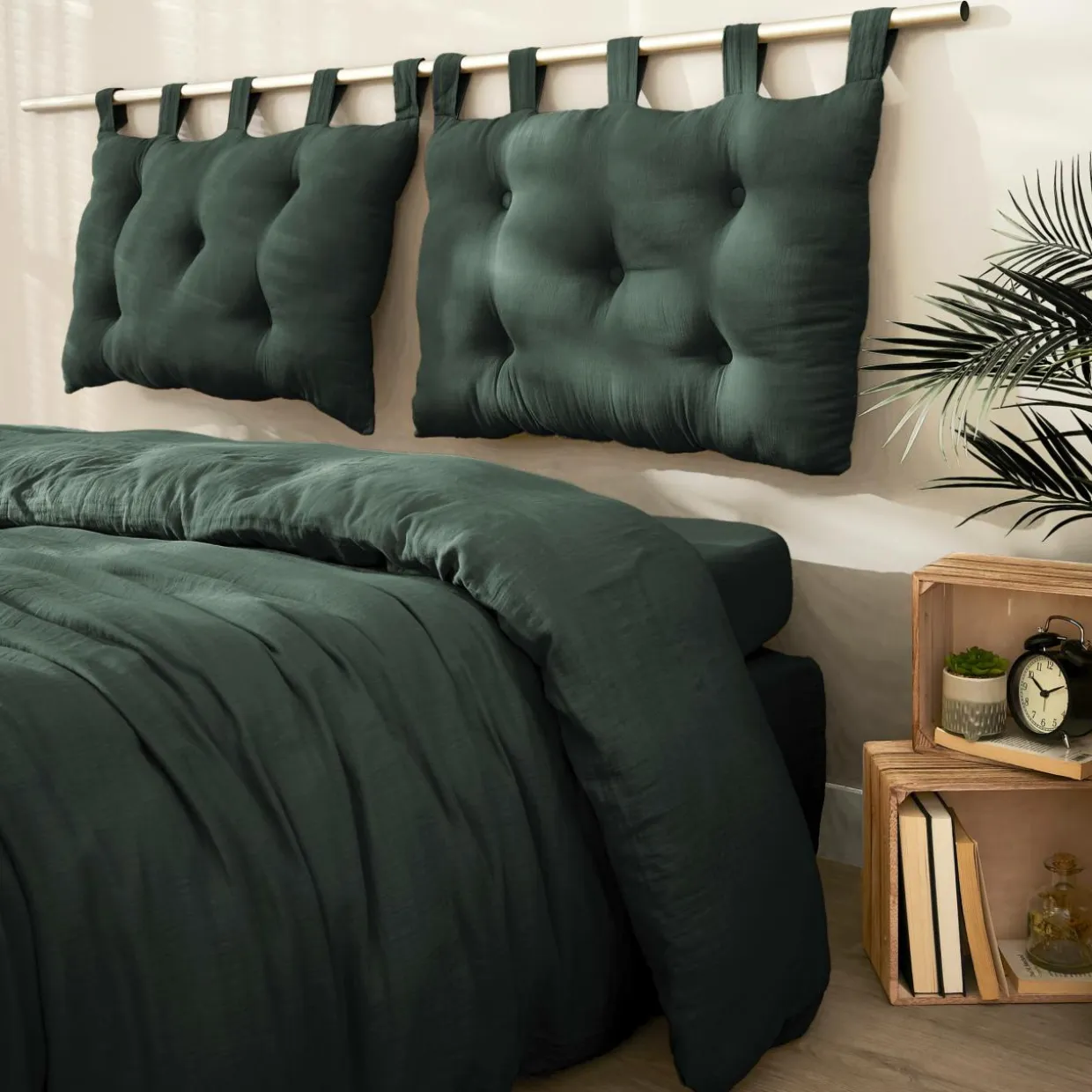Tête de lit coussin gaze de coton (80 x 50 cm) Gaïa Vert sapin