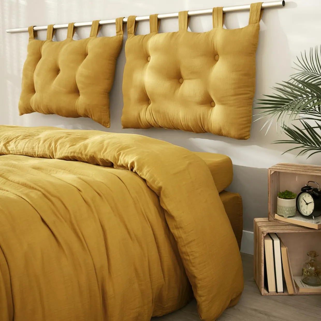 Tête de lit coussin gaze de coton (80 x 50 cm) Gaïa Jaune safran