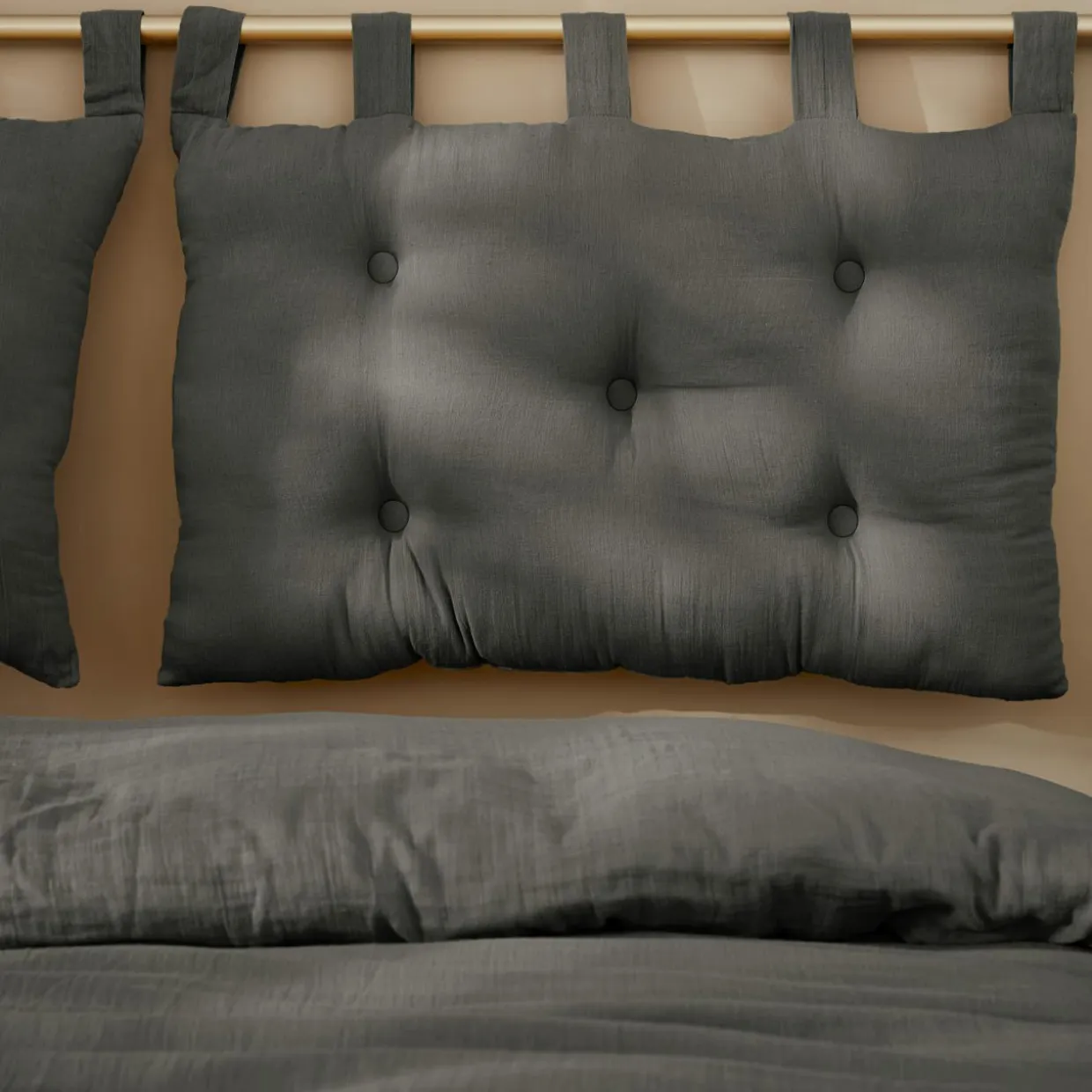Tête de lit coussin gaze de coton (80 x 50 cm) Gaïa Gris granit