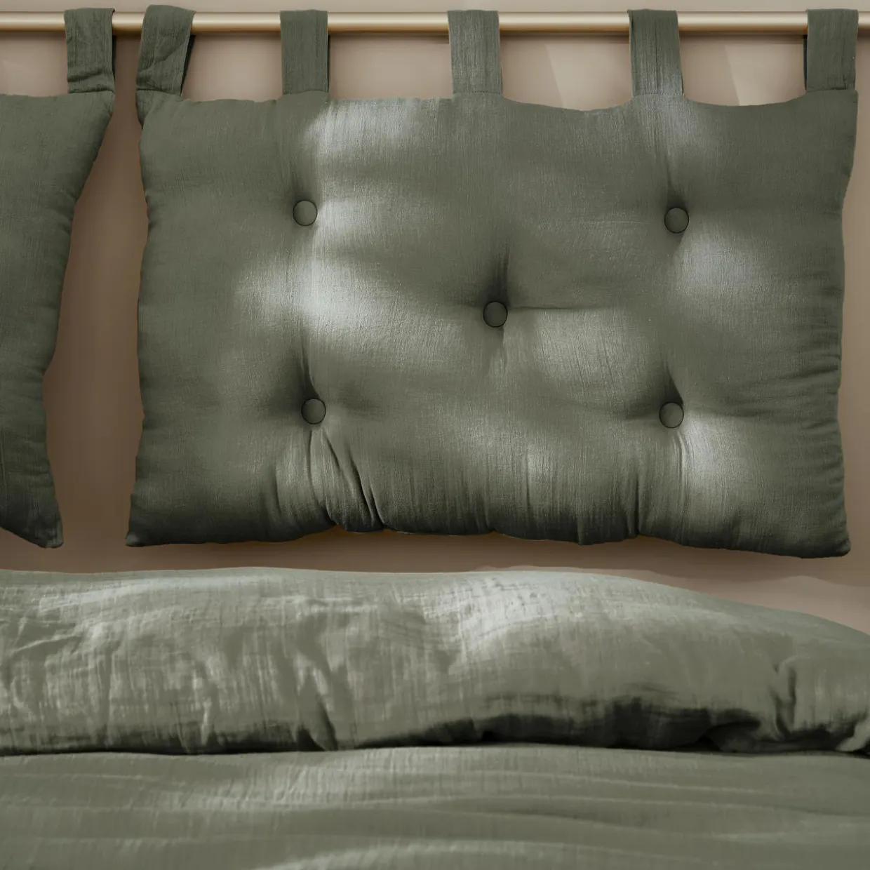 Tête de lit coussin gaze de coton (80 x 50 cm) Gaïa Vert romarin