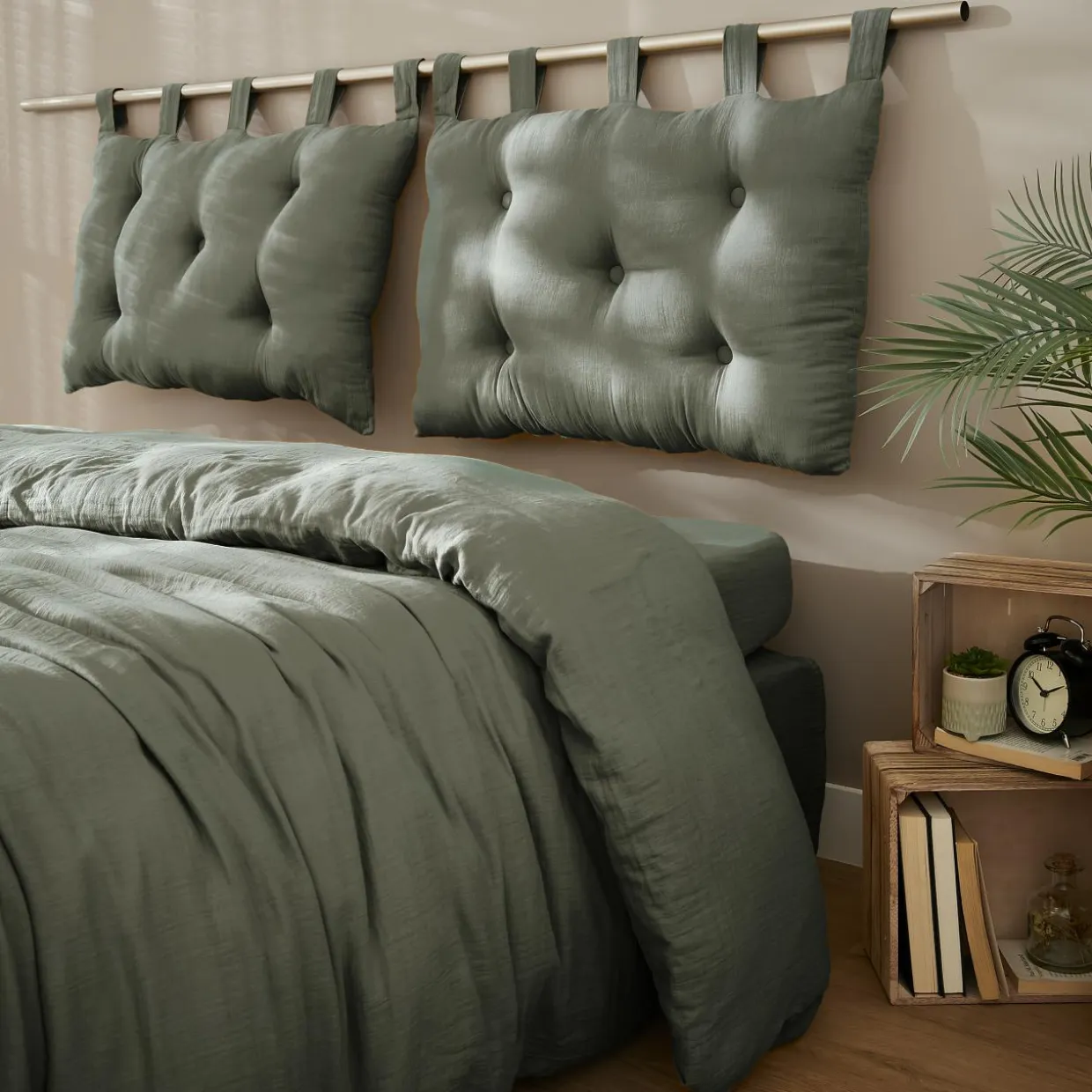 Tête de lit coussin gaze de coton (80 x 50 cm) Gaïa Vert romarin