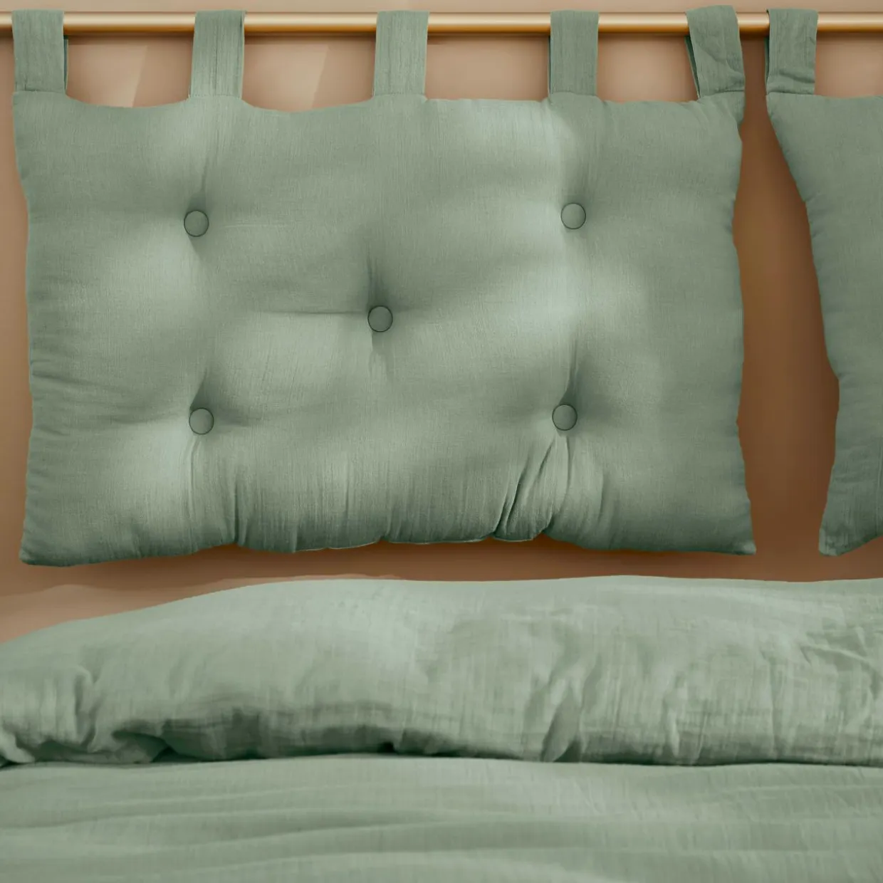 Tête de lit coussin gaze de coton (80 x 50 cm) Gaïa Vert eucalyptus