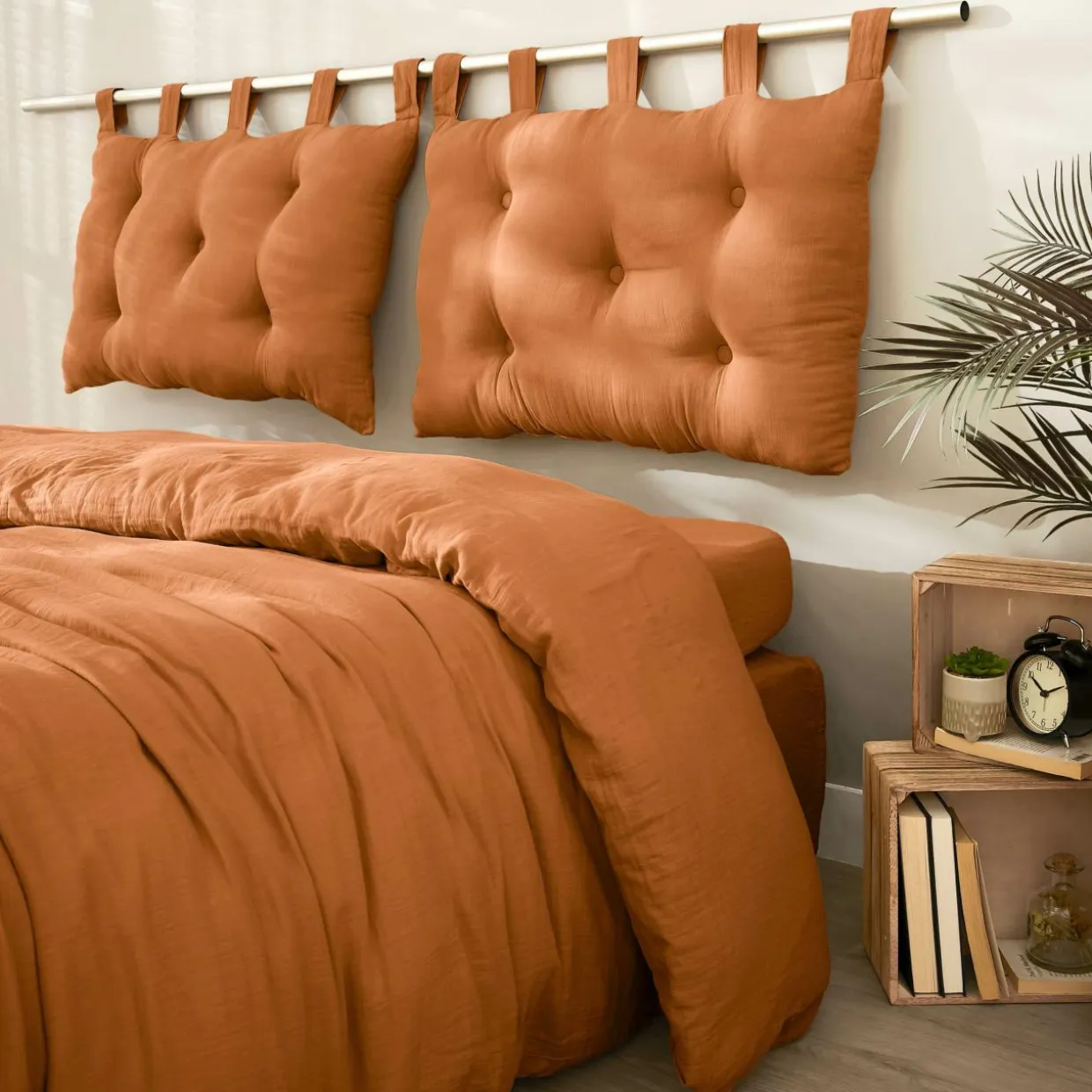 Tête de lit coussin gaze de coton (80 x 50 cm) Gaïa Abricot
