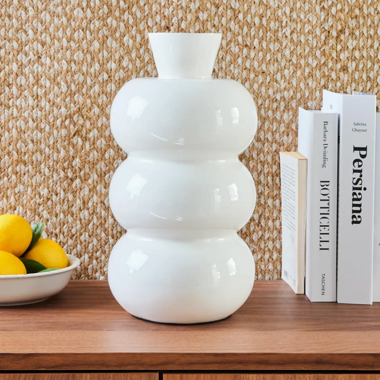 Vase en métal émaillé fait main (H33 cm) Serena Blanc brillant