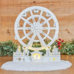 Village de Noël en bois lumineux et animé (H30 cm) Grande roue de Noël