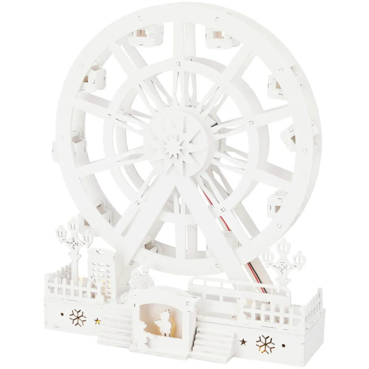 Village de Noël en bois lumineux et animé (H30 cm) Roue Enchantée de Noël