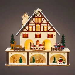 Village de Noël en bois lumineux et musical à piles (27 x H24 cm) Chalet Suisse Coloré