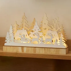 Village de Noël en bois lumineux à piles (30 x 18 cm) Pôle Nord