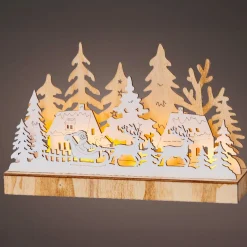 Village de Noël en bois lumineux à piles (30 x 18 cm) Pôle Nord