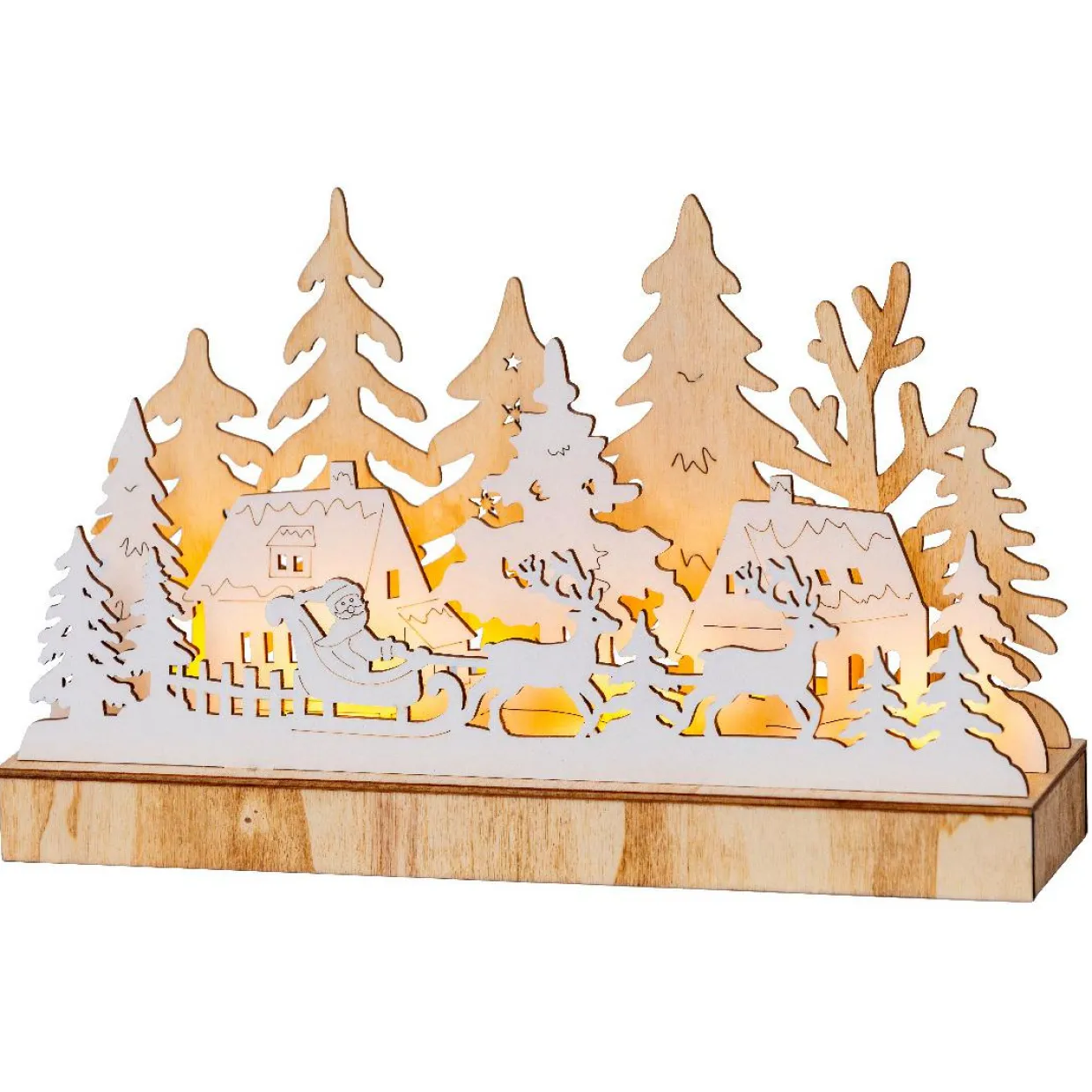 Village de Noël en bois lumineux à piles (30 x 18 cm) Pôle Nord