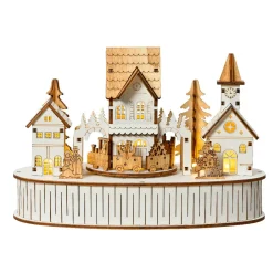 Village de Noël en bois lumineux et musical à piles (22 x H15 cm) Ville de lumière