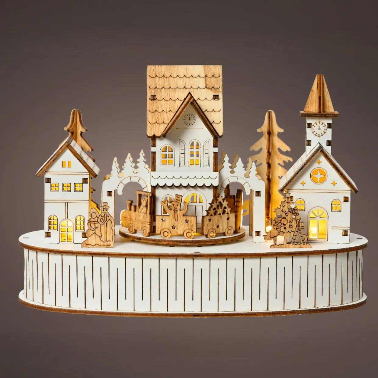 Village de Noël en bois lumineux et musical à piles (22 x H15 cm) Ville de lumière
