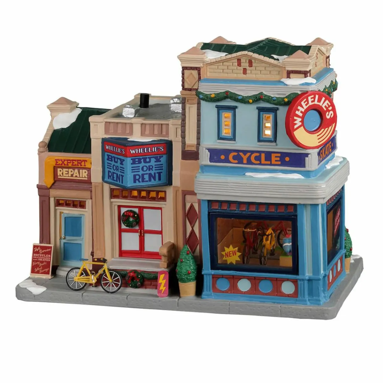 Village de Noël Lemax lumineux Boutique de vélos et de patins à roulettes