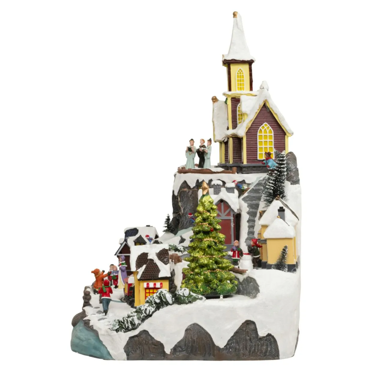 Village de Noël lumineux animé et musical (H45 cm) Grande église et train