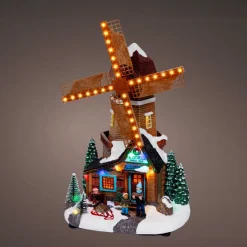 Village de Noël lumineux, animé et musical (H34 cm) Moulin et enfants