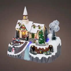 Village de Noël lumineux, animé et musical (H33 cm) Eglise et chanteurs
