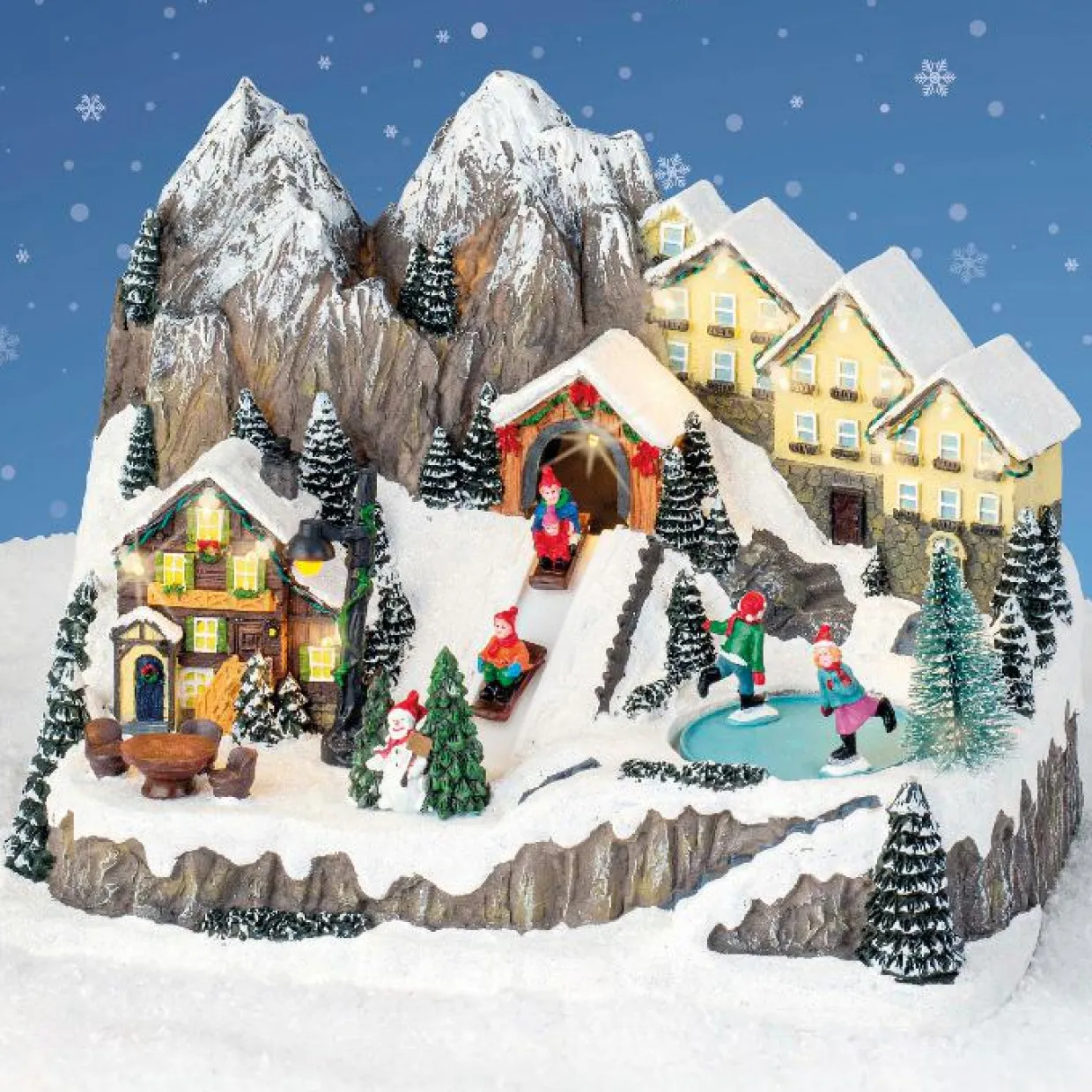Village de Noël lumineux et musical Chalets en montagne