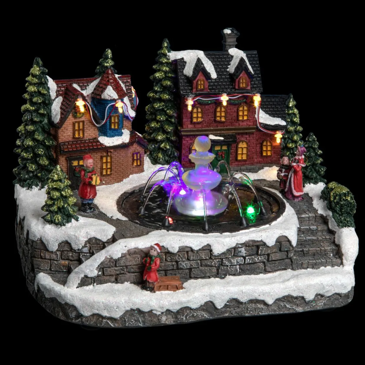 Village de Noël lumineux Maison et fontaine