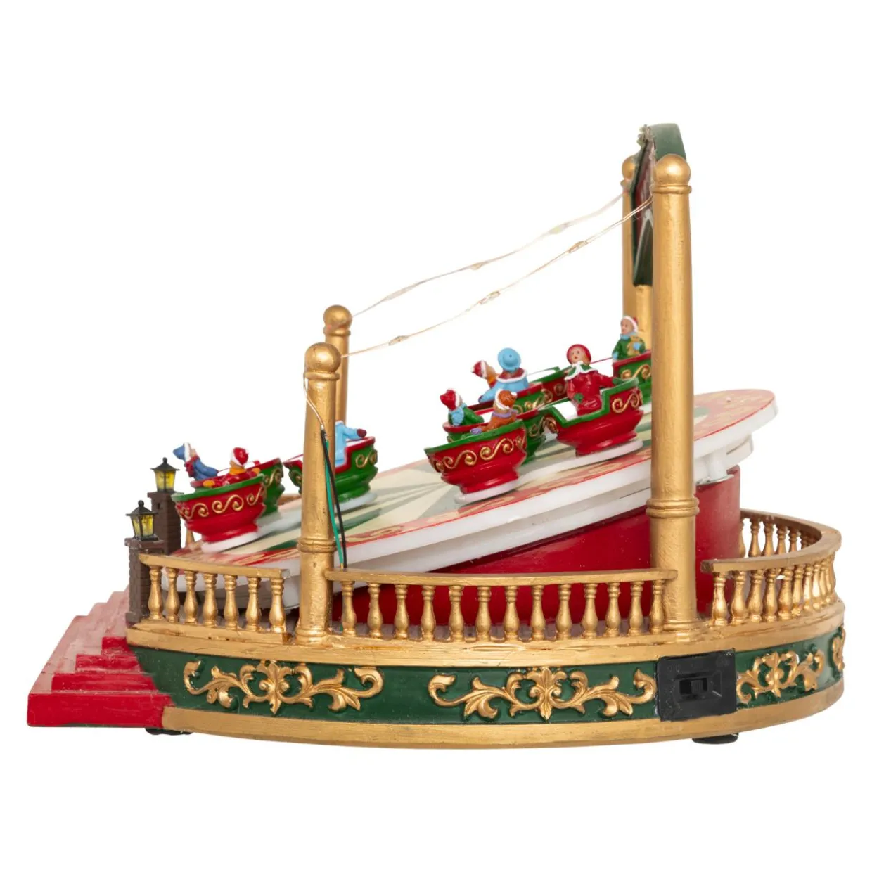 Village de Noël musical et animé sur piles (H26 cm) Manège Tasses tournantes