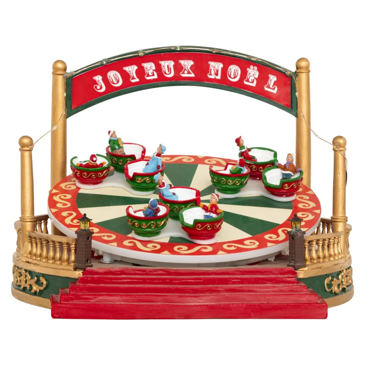 Village de Noël musical et animé sur piles (H26 cm) Manège Tasses tournantes