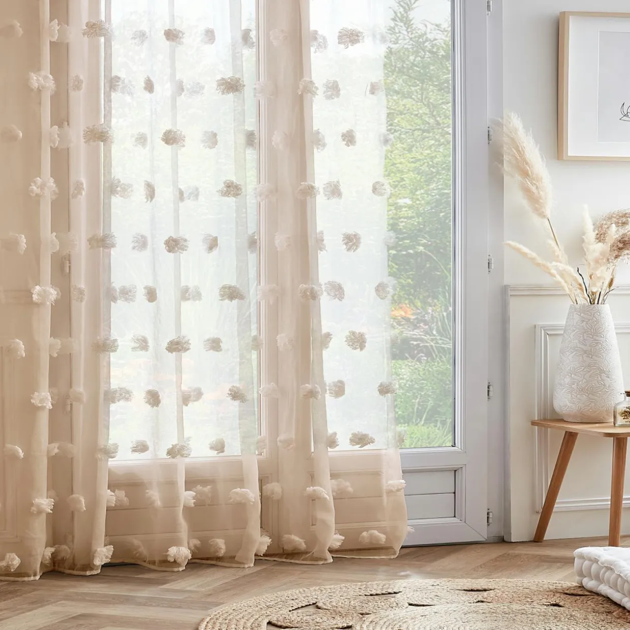 Voilage galon fronceur pompons (280 x 240 cm) Suzie Beige