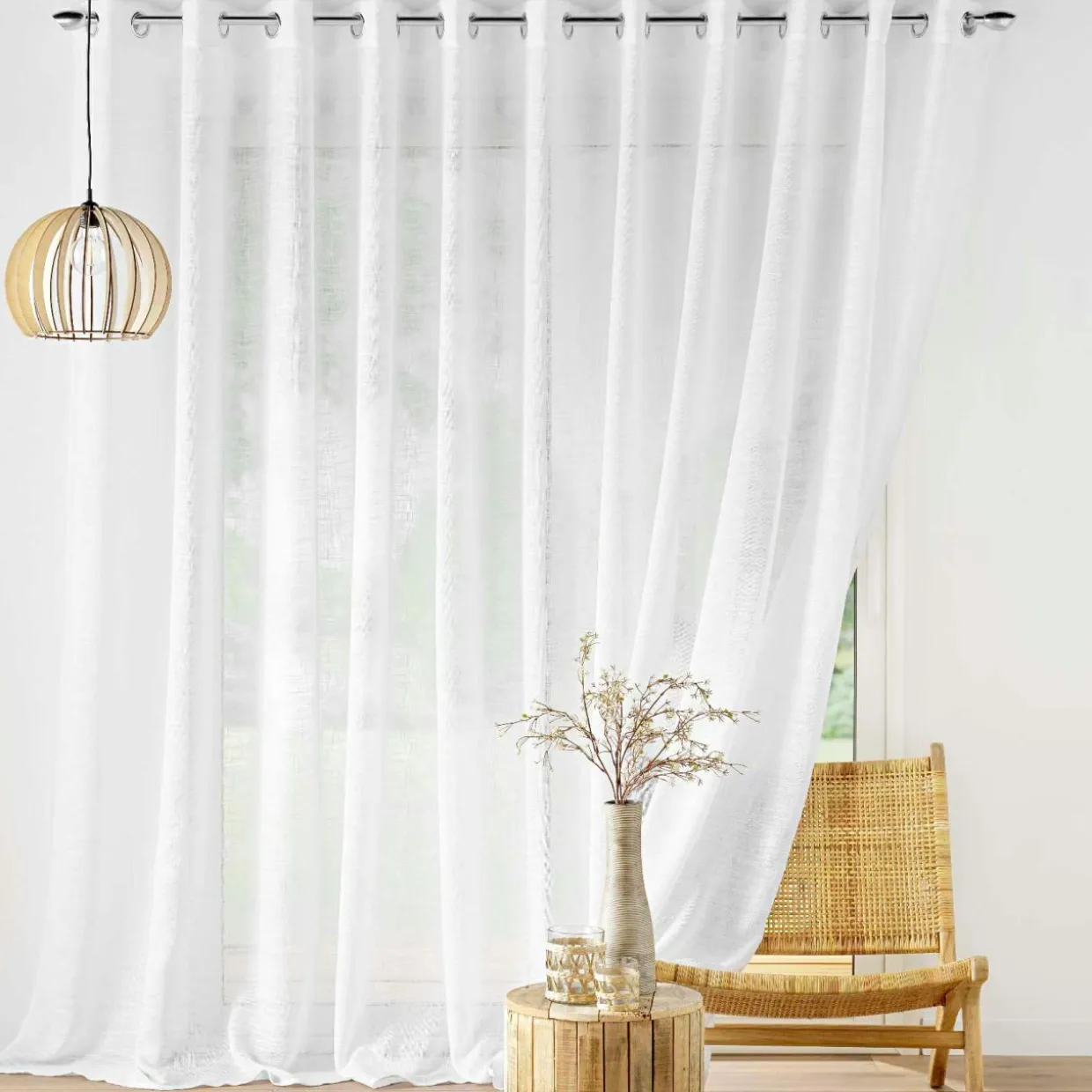 Voilage grande largeur effet lin tissé (400 x 240 cm) Haltona Blanc
