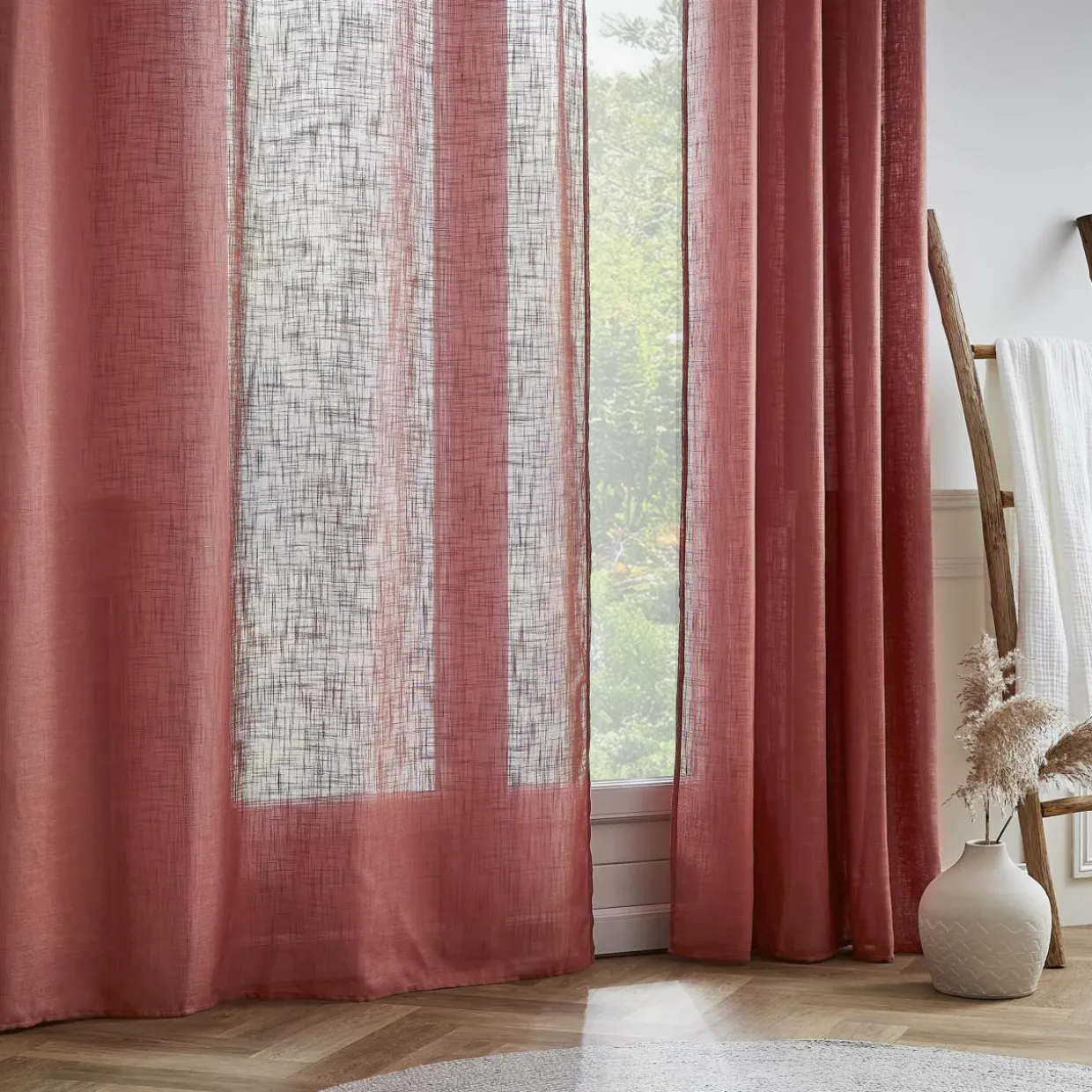 Voilage grande largeur effet lin (400 x 240 cm) Robin Terracotta